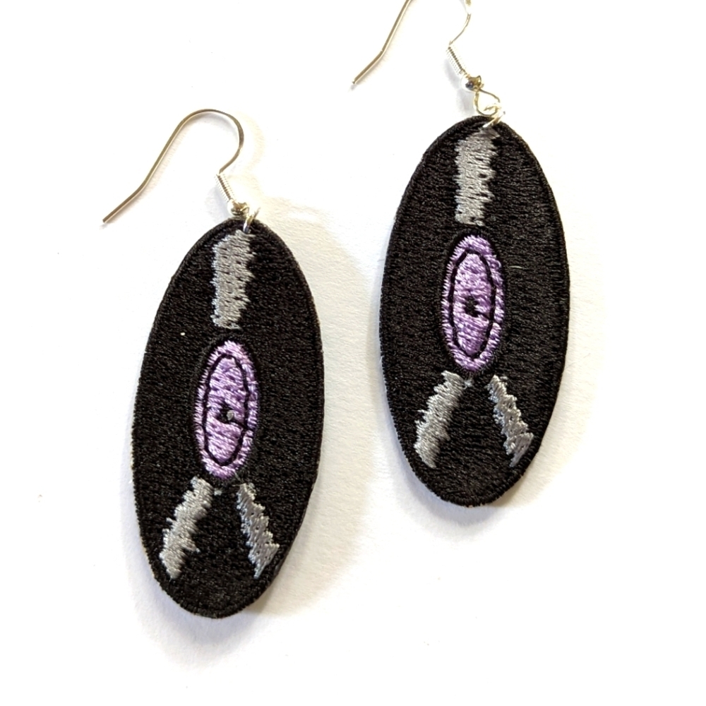 Vinyl Record Embroidered Earrings